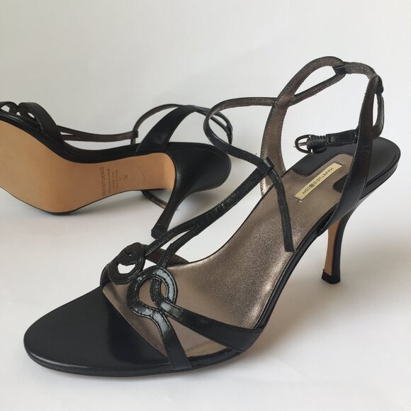 Max Studio Black Leather T-Strap Stiletto Sandals – Size 7 - Picture 1 of 6